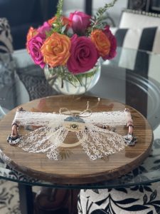 Gift wrapped with a lace fabric